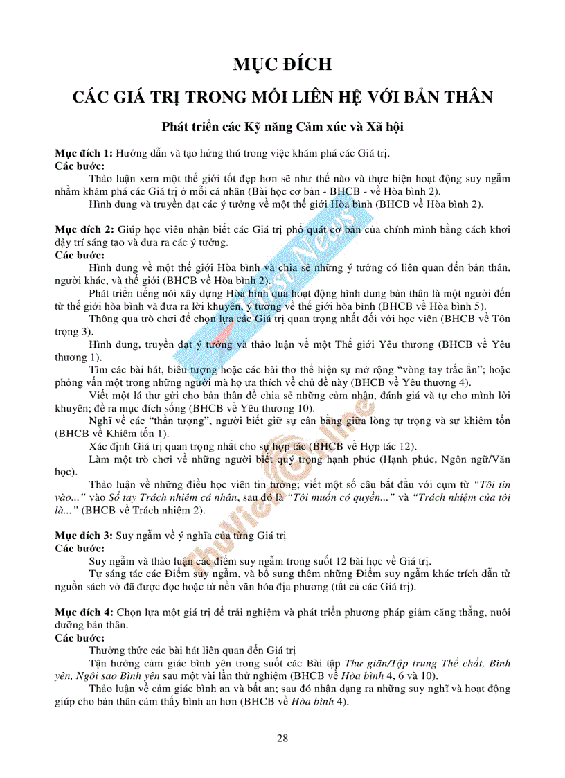 image for page Những giá trị sống cho tuổi trẻ