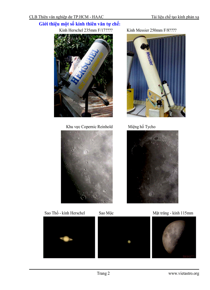 Tài liệu chế tạo kính Thiên văn phản xạ
