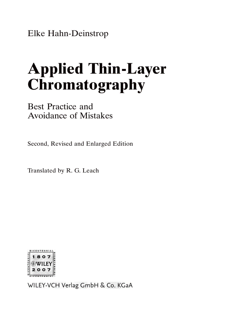 Apply Thin Layer Chromatography Elke Hahn Deinstrop
