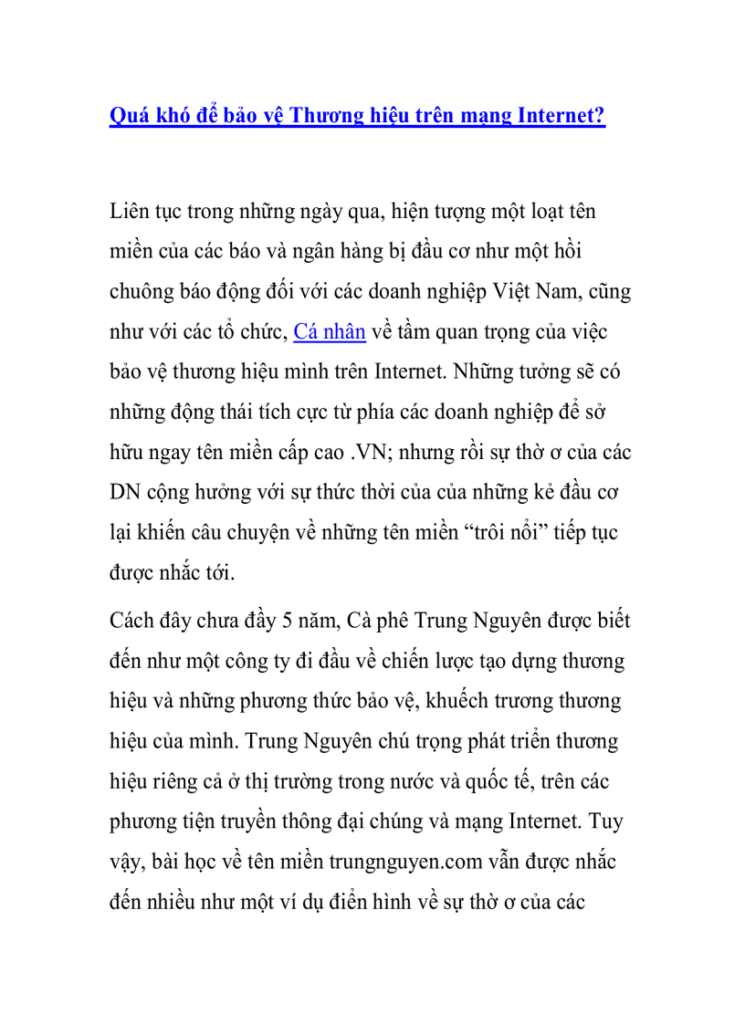 image for page Quá khó để bảo vệ Thương hiệu trên mạng Internet