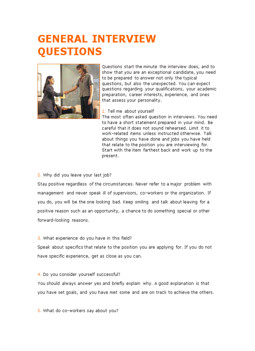 GENERAL INTERVIEW QUESTIONS các câu hỏi tiếng Anh thường gặp khi phỏng vấn có hướng dẫn trả lời