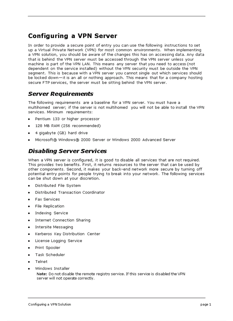 image for page Configuring a VPN Solution