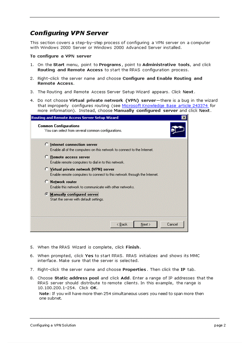 image for page Configuring a VPN Solution