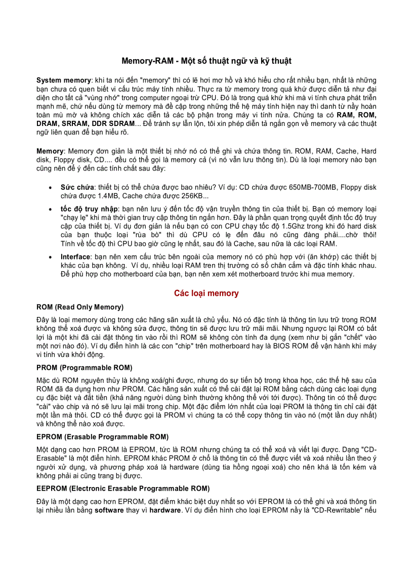 image for page Memory RAM Một số thuật ngữ và kỹ thuật