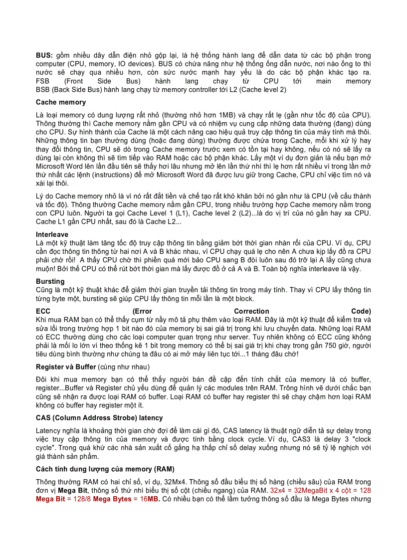 image for page Memory RAM Một số thuật ngữ và kỹ thuật