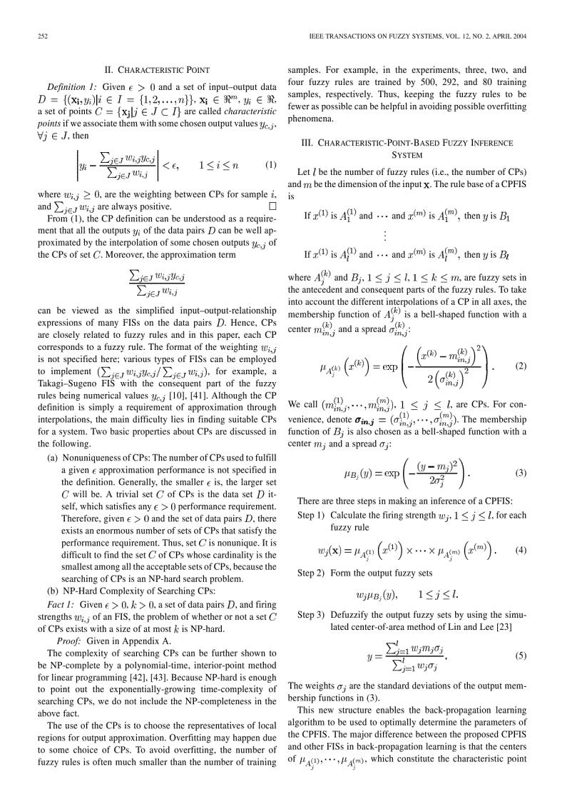 image for page A Characteristic Point Based Fuzzy Inference System Aimed to Minimize the Number of Fuzzy Rules