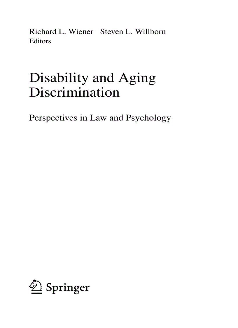 E book tiếng Anh Disability and Aging Discrimination Perspectives in Law and Psychology Sự phân biệt đối xử về khuyết tật và tuổi già Các quan điểm luật học và Tâm lý học