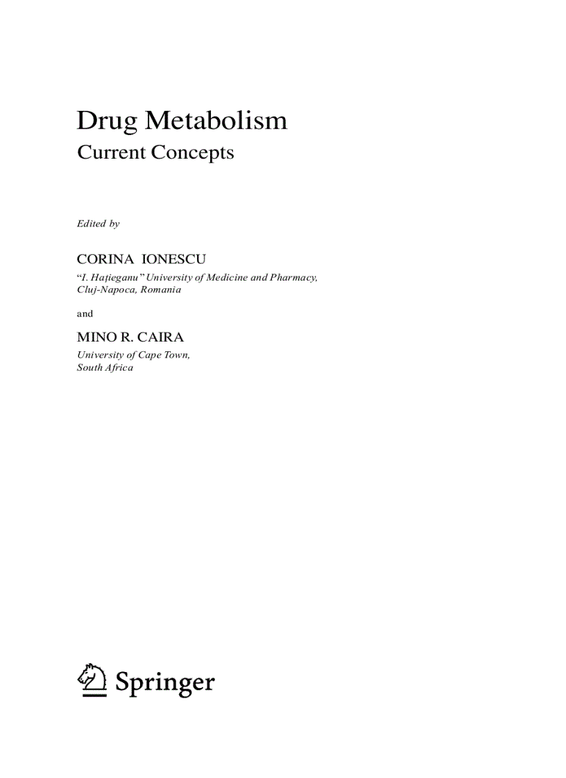 Drug Metabolism Current Concepts by Corina Ionescu 2005