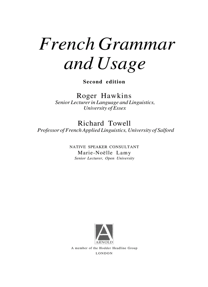 French grammar and usage hawkins towell