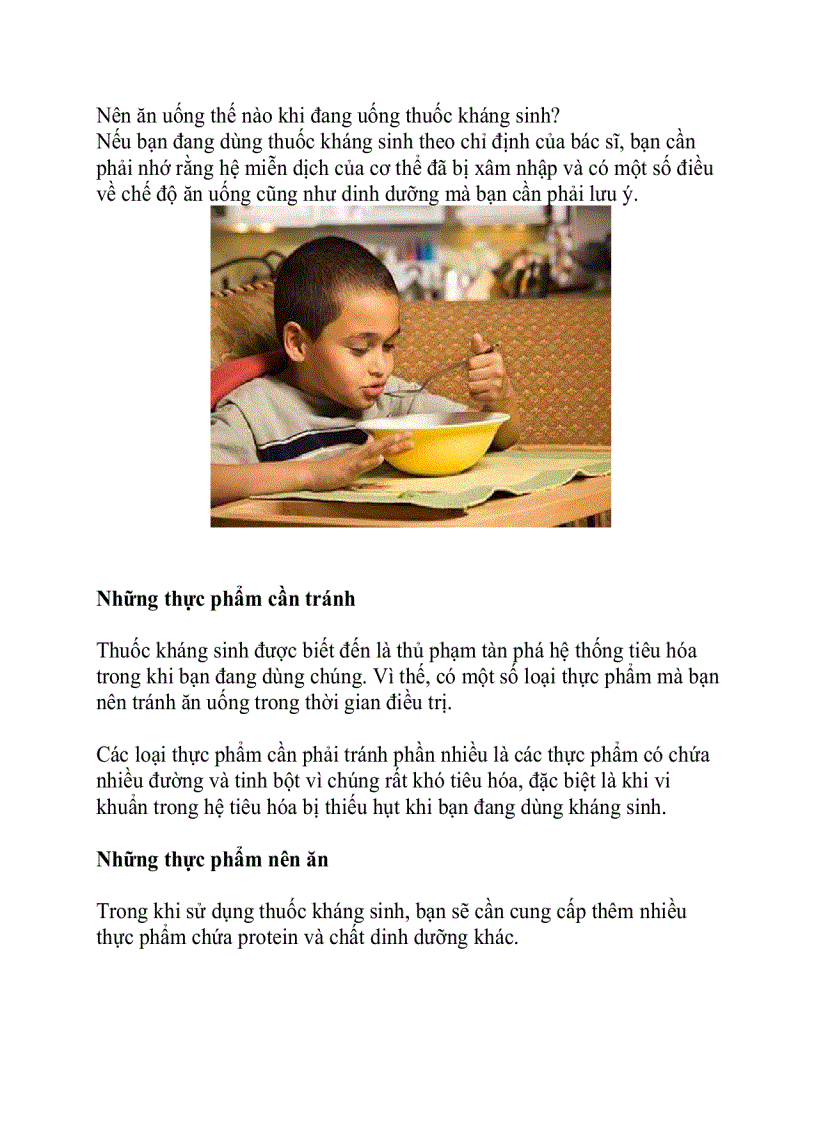 image for page Nên ăn uống thế nào khi đang uống thuốc kháng sinh