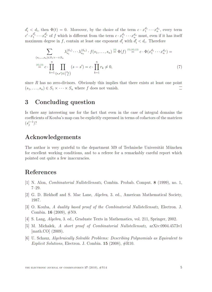 image for page Proof of the combinatorial nullstellensatz over integral domains in the spirit of Kouba