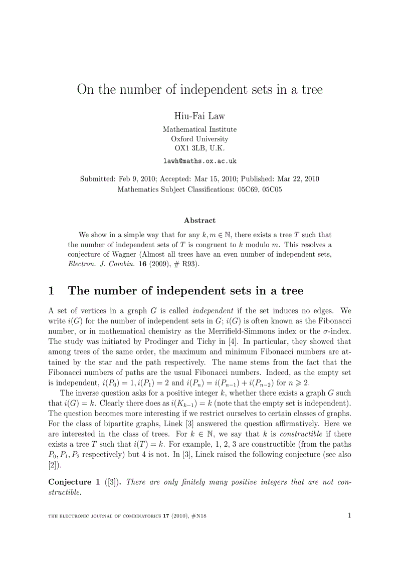 image for page On the number of independent sets in a tree