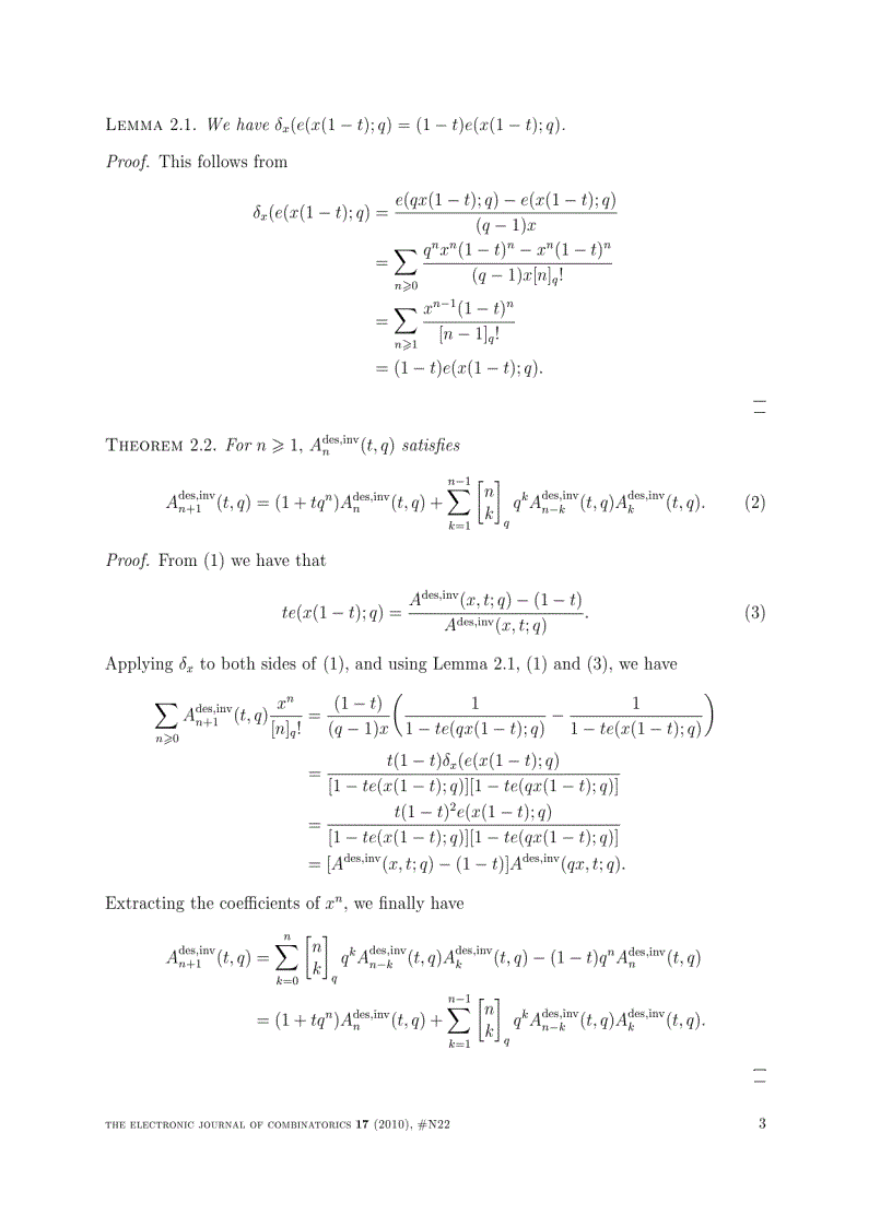 image for page A recurrence relation for the inv analogue of q Eulerian polynomials