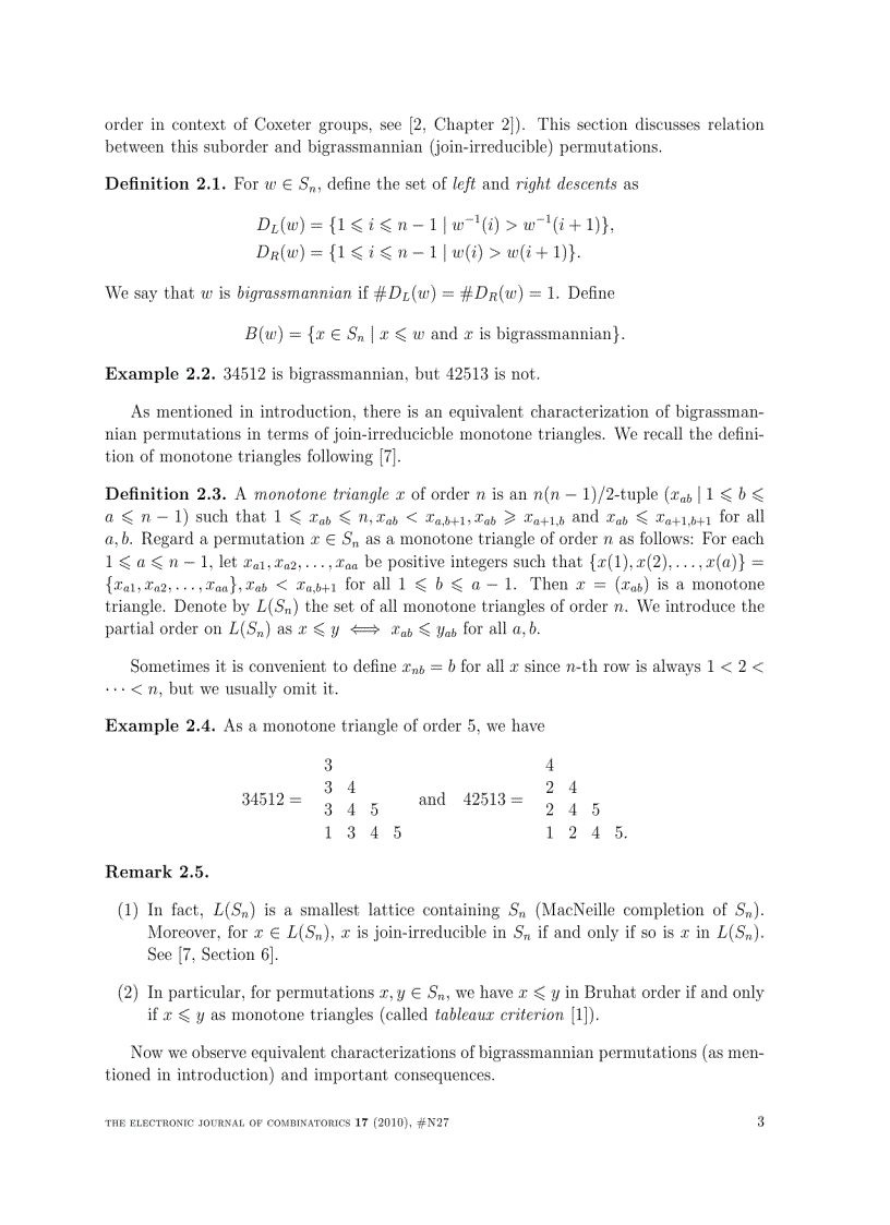 image for page Bijection between bigrassmannian permutations maximal below a permutation and its essential set