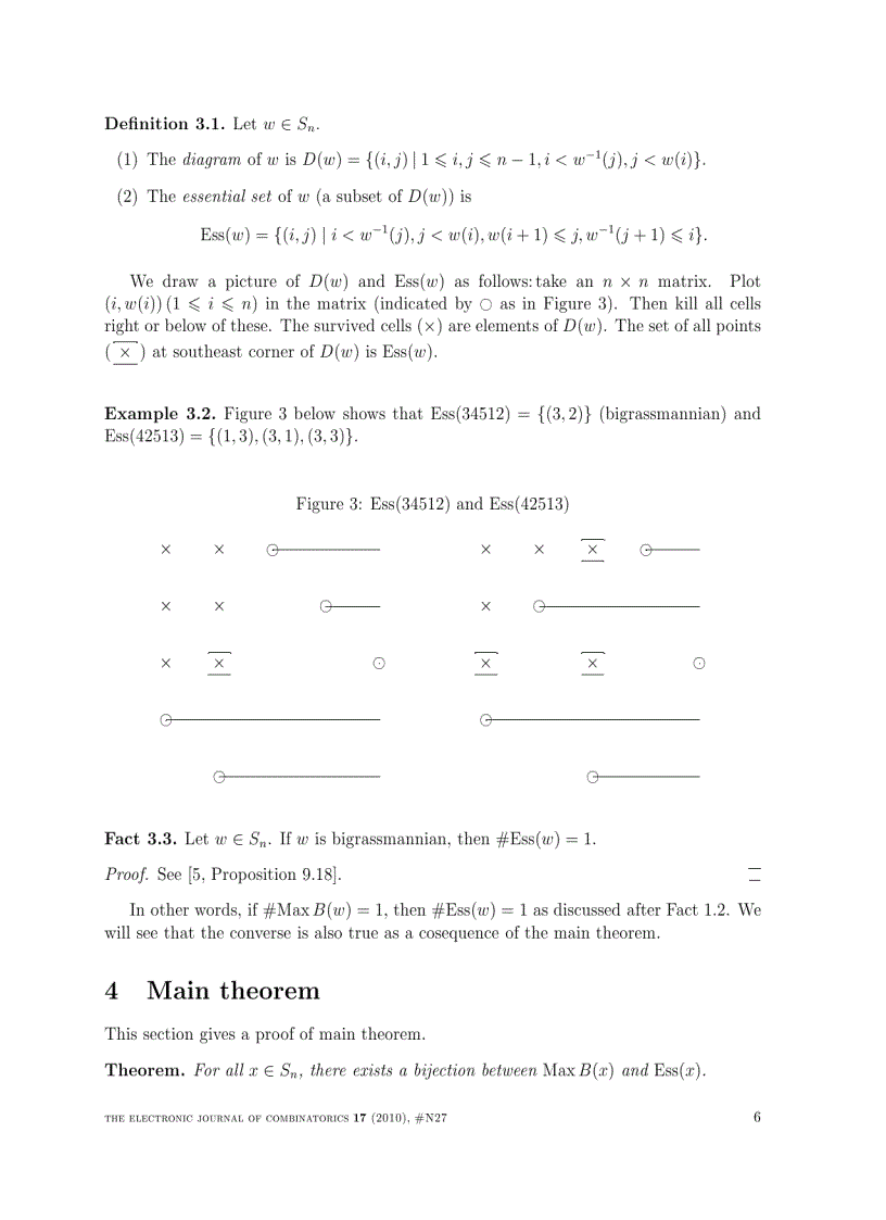 image for page Bijection between bigrassmannian permutations maximal below a permutation and its essential set