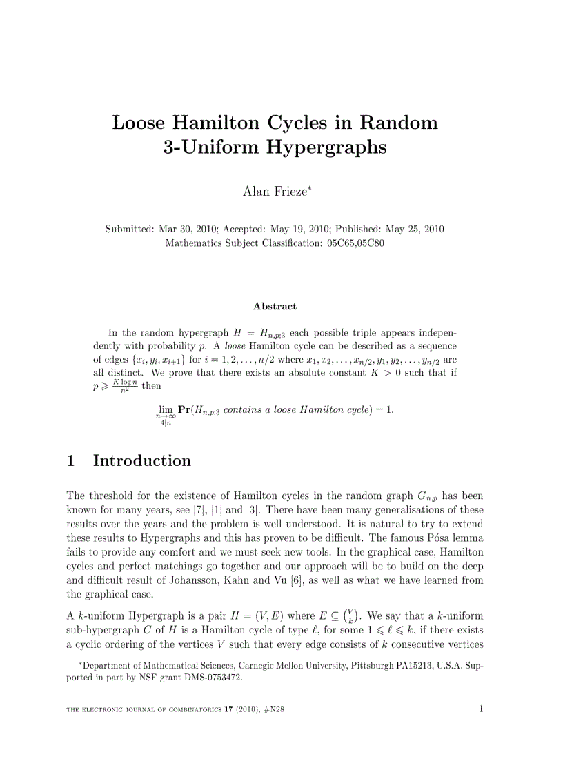image for page Loose Hamilton Cycles in Random 3 Uniform Hypergraphs