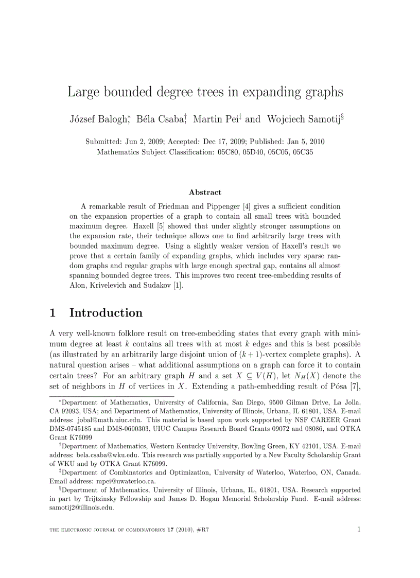 image for page Large bounded degree trees in expanding graphs