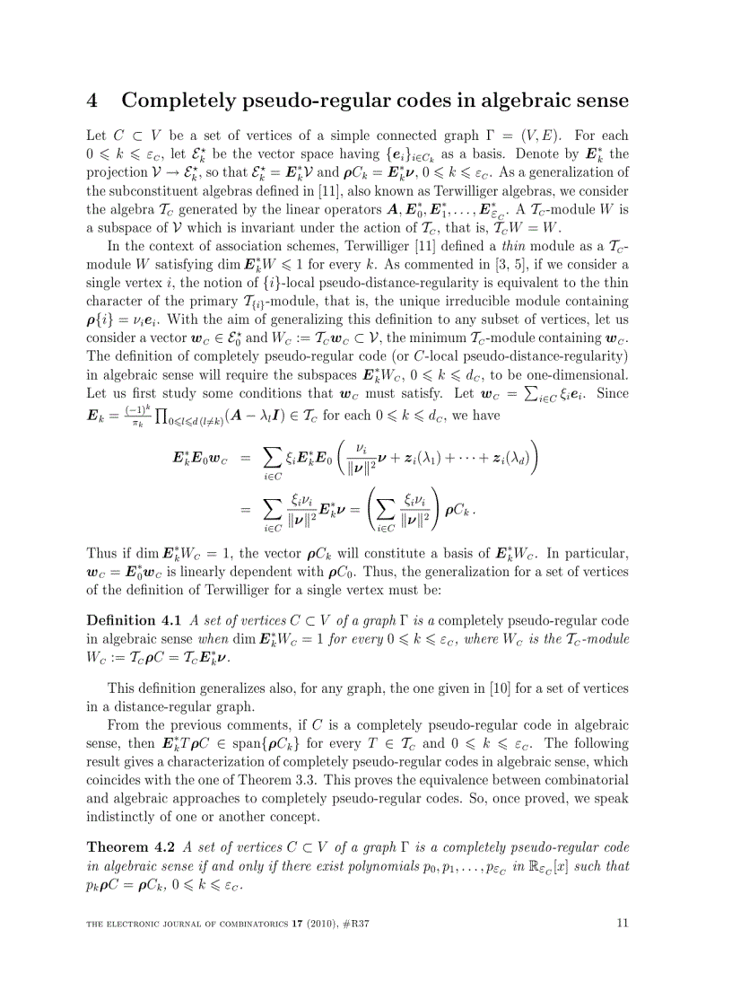 image for page Combinatorial vs Algebraic Characterizations of Completely Pseudo Regular Codes