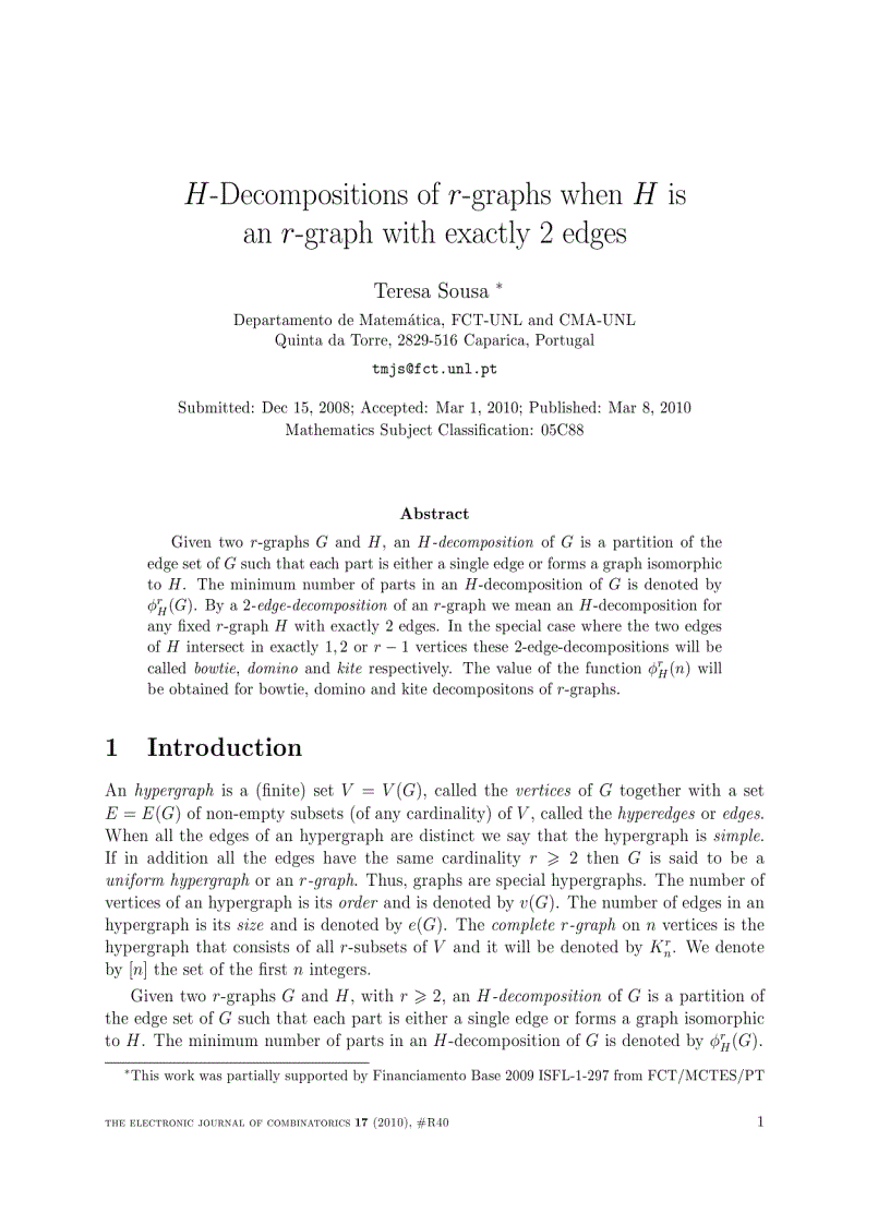 image for page H Decompositions of r graphs when H is an r graph with exactly 2 edges