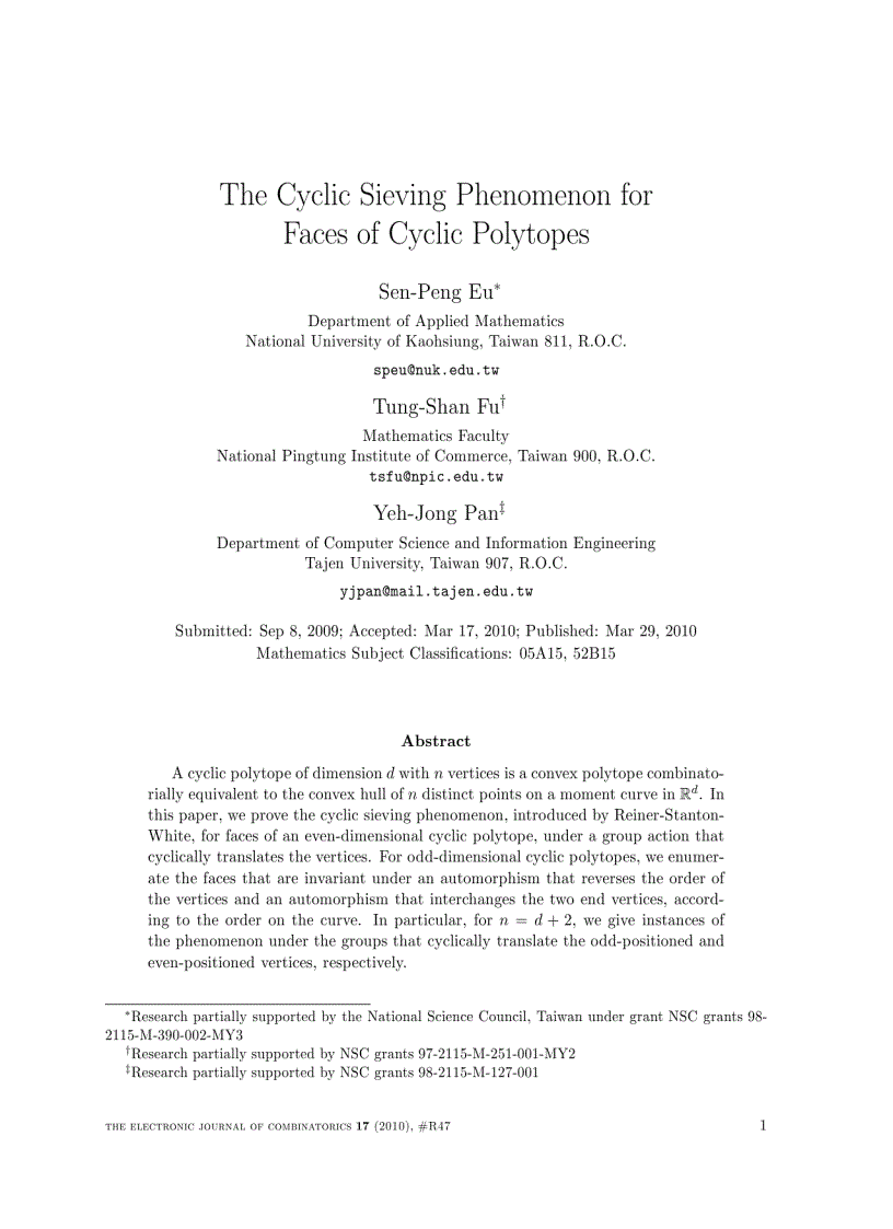 image for page The Cyclic Sieving Phenomenon for Faces of Cyclic Polytopes