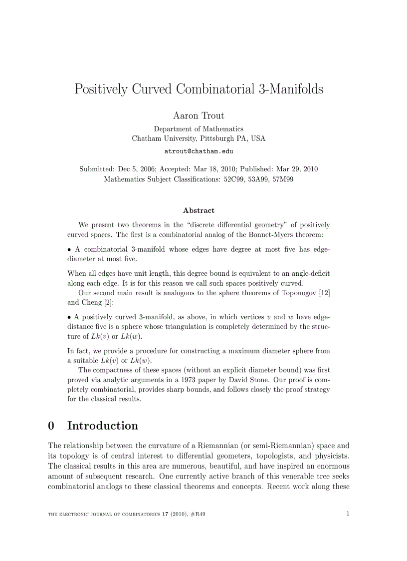 image for page Positively Curved Combinatorial 3 Manifolds