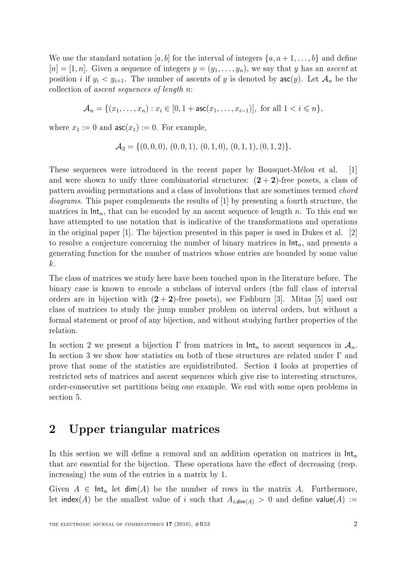 image for page Ascent sequences and upper triangular matrices containing non negative integers