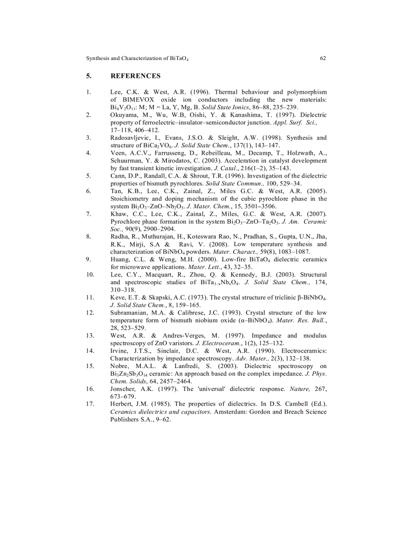 image for page Synthesis and Characterization of Bismuth Tantalate Binary Materials for Potential Application in Multilayer Ceramic Capacitors MLCC