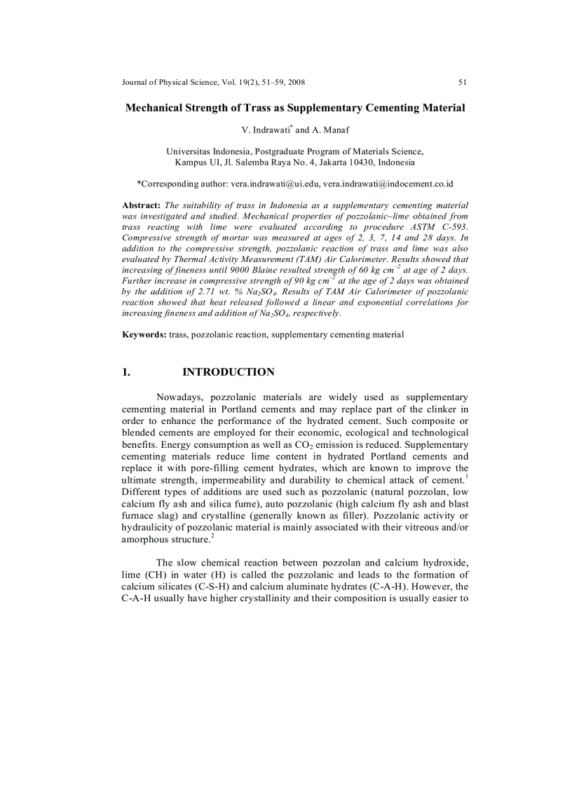 image for page Mechanical Strength of Trass as Supplementary Cementing Material