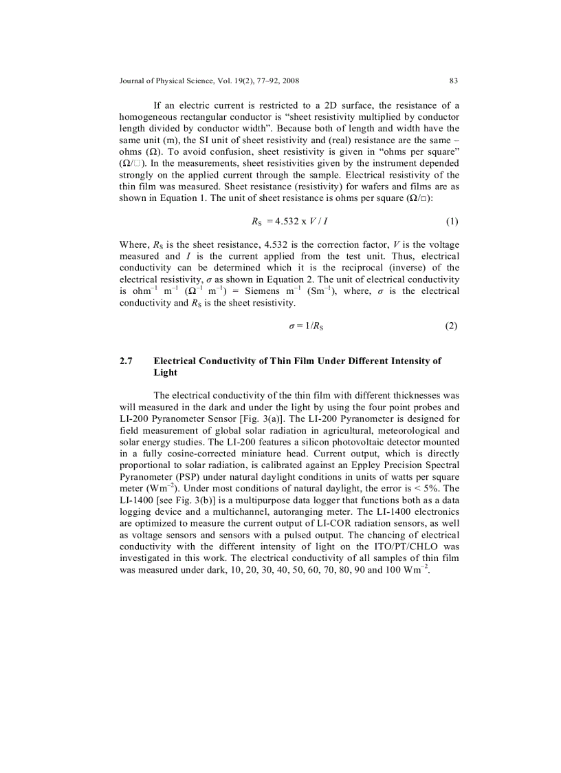 image for page Electrical Conductivity of Chlorophyll with Polythiophene Thin Film on Indium Tin Oxide as P N Heterojunction Solar Cell