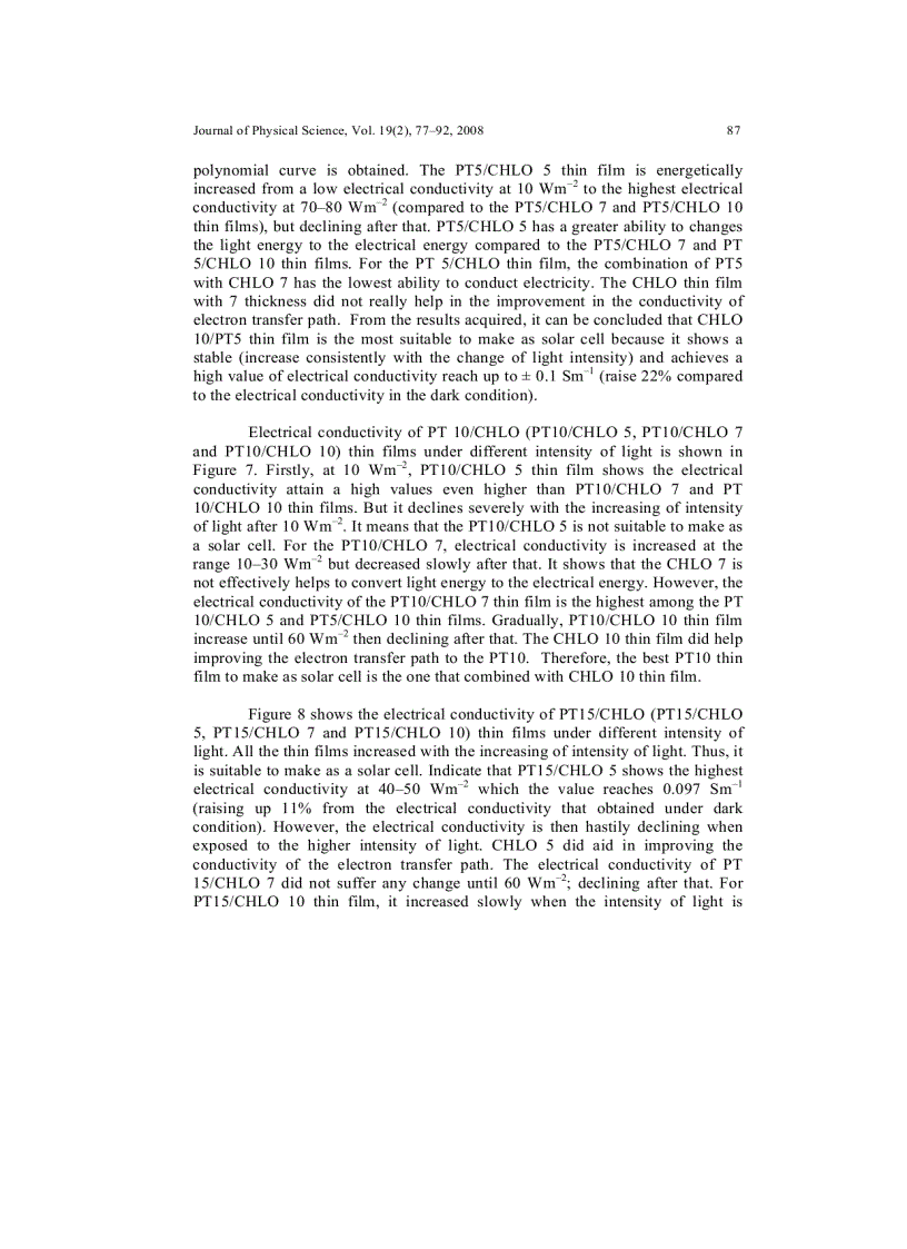 image for page Electrical Conductivity of Chlorophyll with Polythiophene Thin Film on Indium Tin Oxide as P N Heterojunction Solar Cell