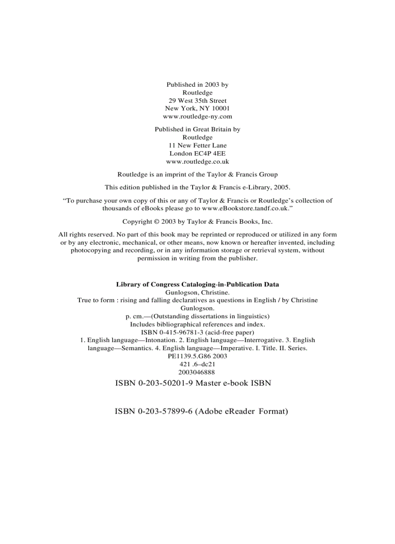 image for page True to Form Rising and Falling Declaratives as Questions in English