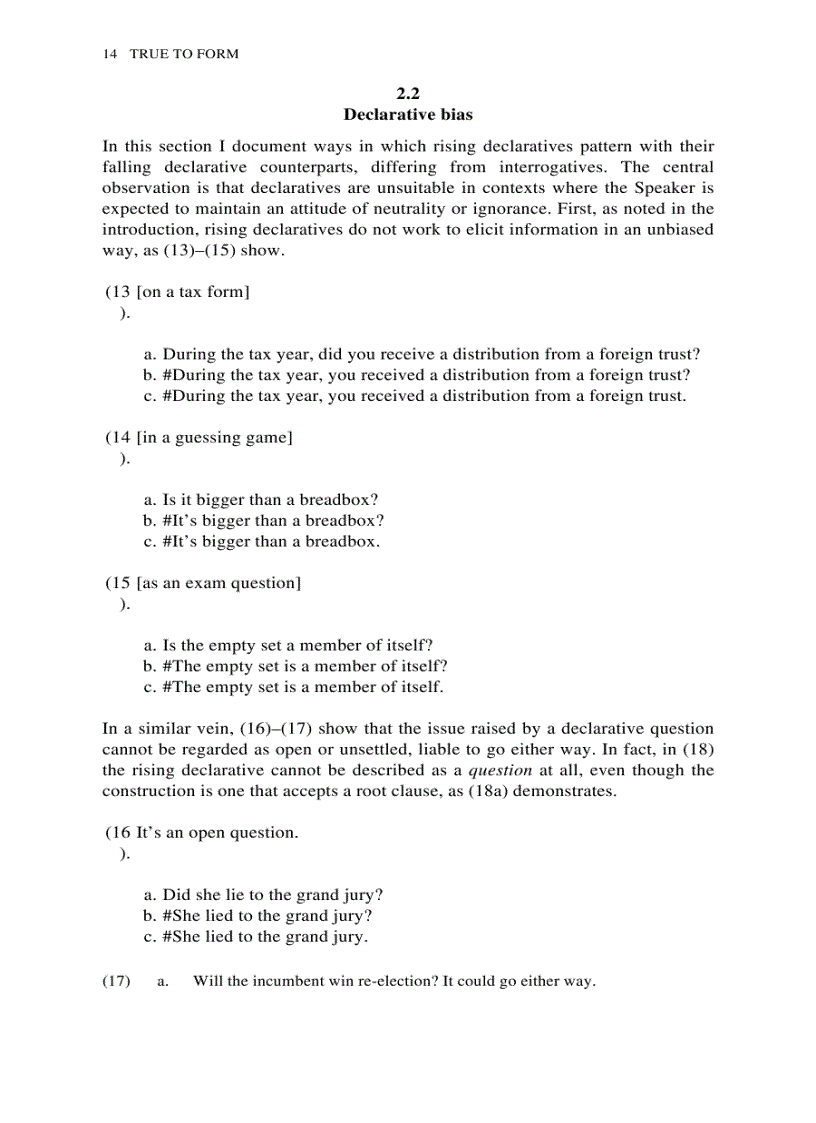 image for page True to Form Rising and Falling Declaratives as Questions in English