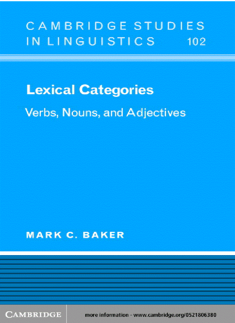 Lexical Categories Verbs Nouns and Adjectives