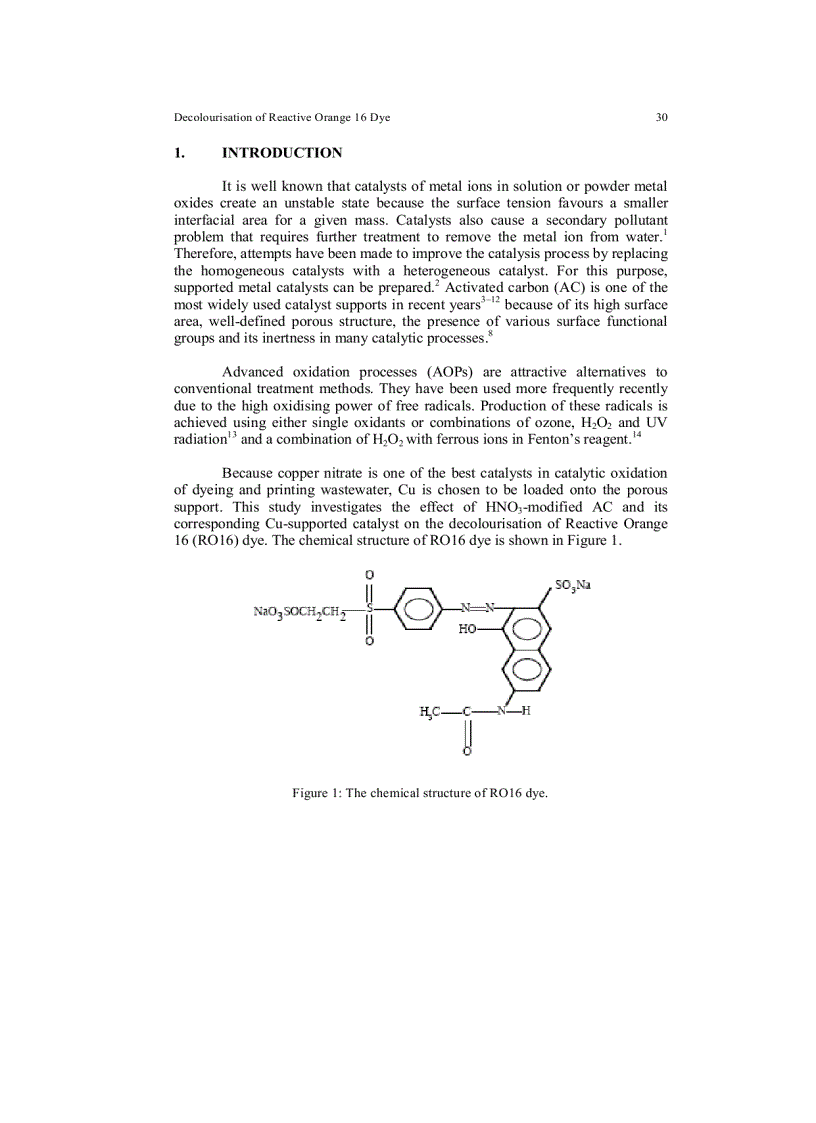 image for page Decolourisation of Reactive Orange 16 by Activated Carbon and Copper Oxide Catalysts Supported by Activated Carbon
