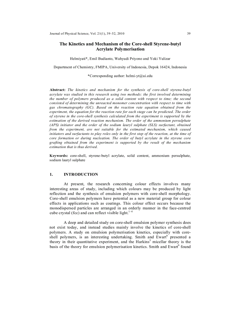 image for page The Kinetics and Mechanism of the Core shell Styrene butyl Acrylate Polymerisation