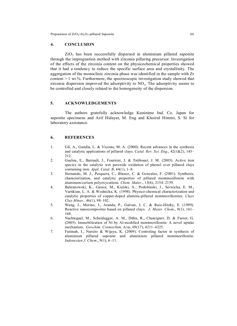 image for page Preparation of ZrO2 Al2O3 pillared Saponite and Its Spectroscopic Investigation on NOX Adsorption