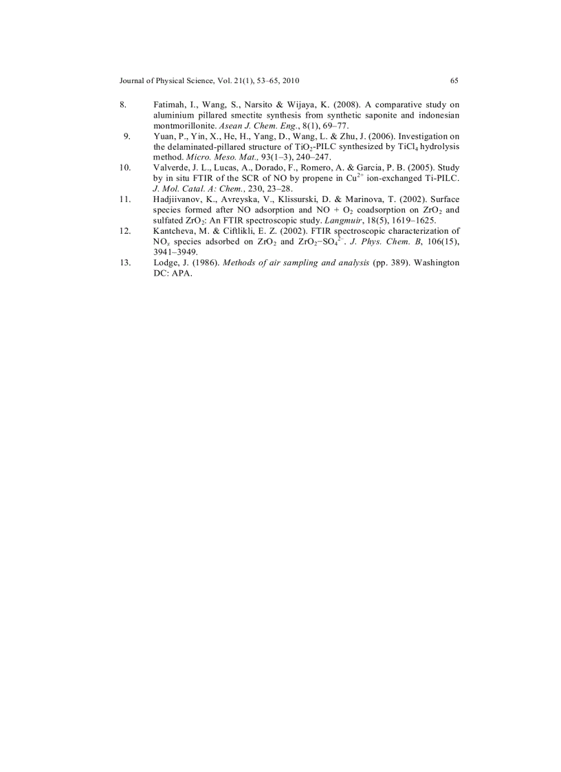 image for page Preparation of ZrO2 Al2O3 pillared Saponite and Its Spectroscopic Investigation on NOX Adsorption