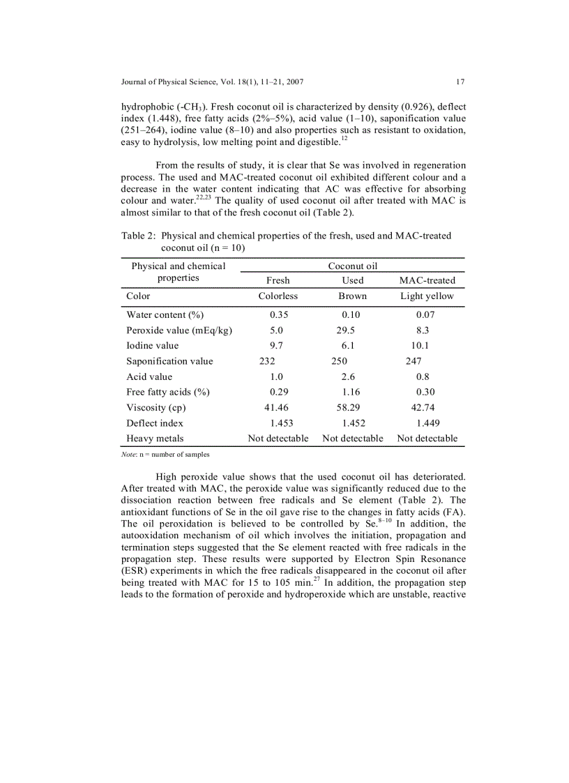 image for page Preparation of selenium doped activated carbon and its utilization for improving the quality of used coconut oil