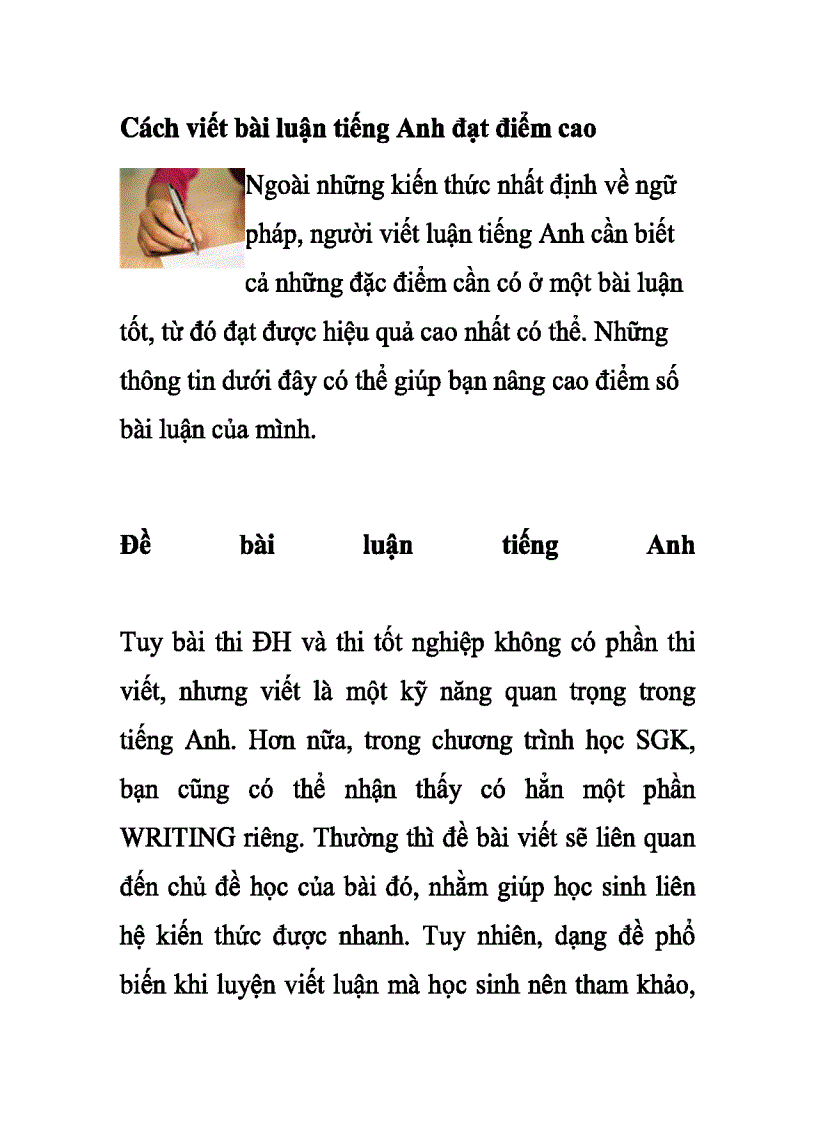 image for page Cách viết bài luận tiếng Anh đạt điểm cao