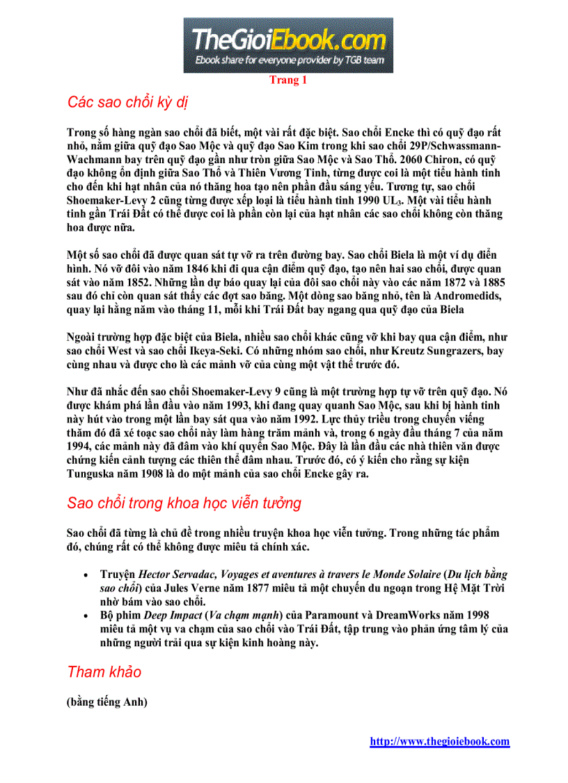 image for page Sách nói về sao chổi