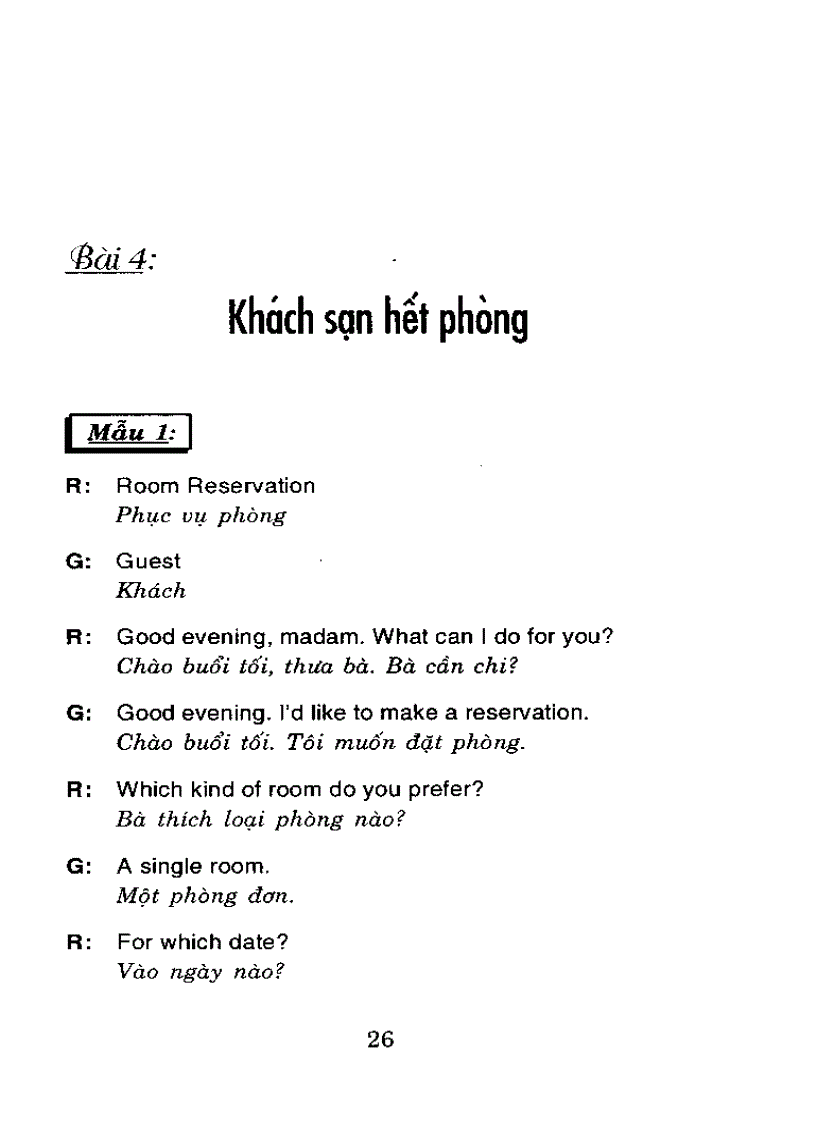 image for page Tiếng anh dịch vụ khách sạn