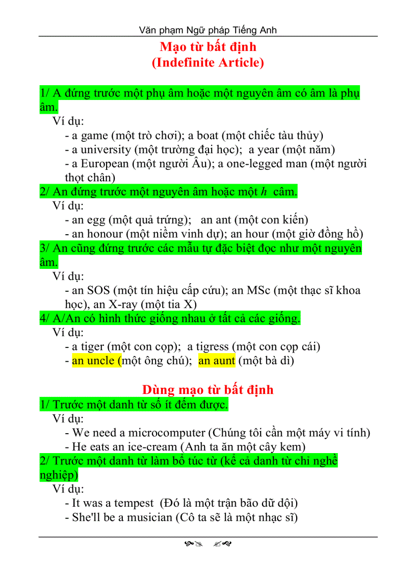 image for page Các mạo từ bất định trong tiếng anh