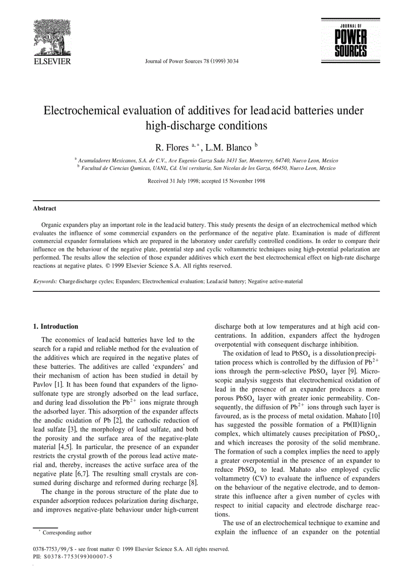 image for page Electrochemical evaluation of additives for lead acid batteries under high discharge conditions