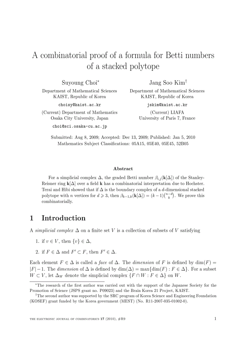 image for page A combinatorial proof of a formula for Betti numbers of a stacked polytope