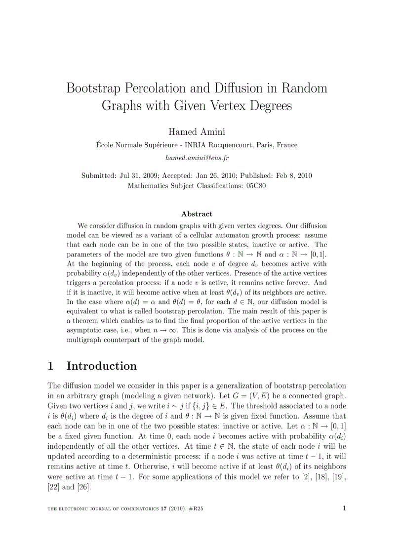 image for page Bootstrap Percolation and Diffusion in Random Graphs with Given Vertex Degrees