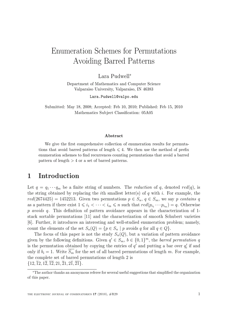 image for page Enumeration Schemes for Permutations Avoiding Barred Patterns