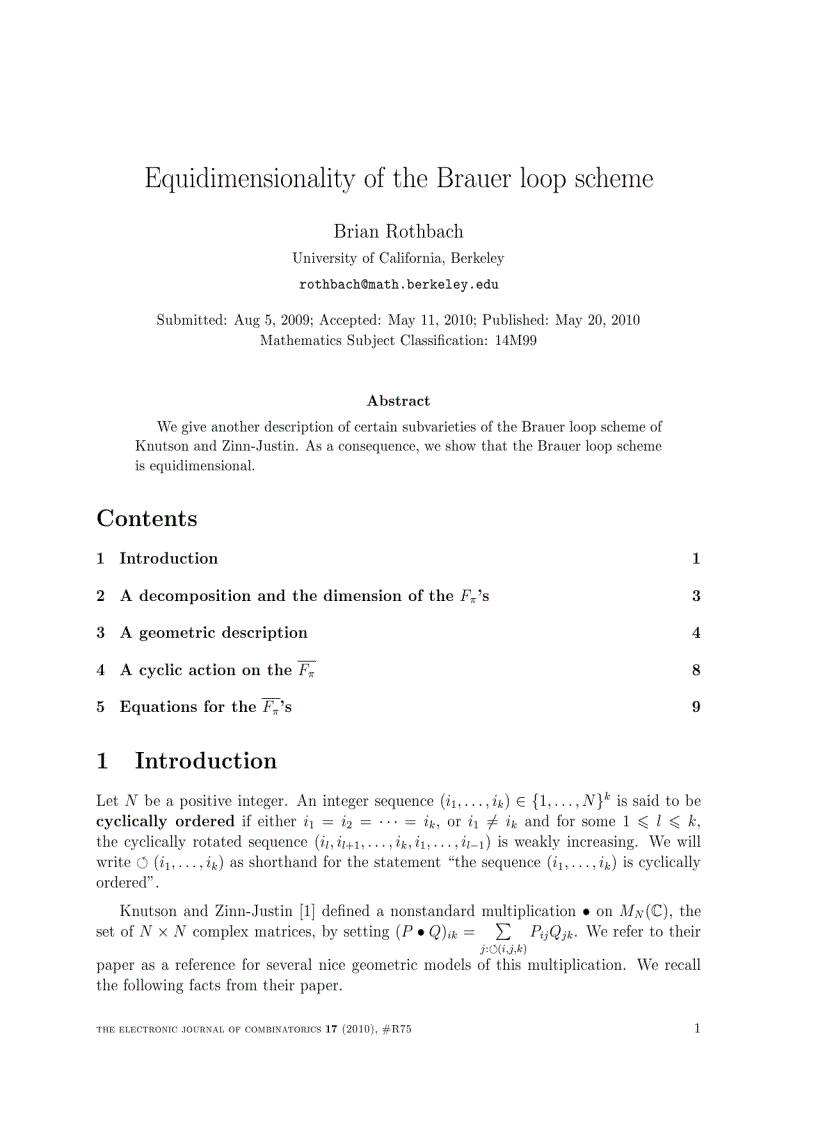 image for page Equidimensionality of the Brauer loop scheme