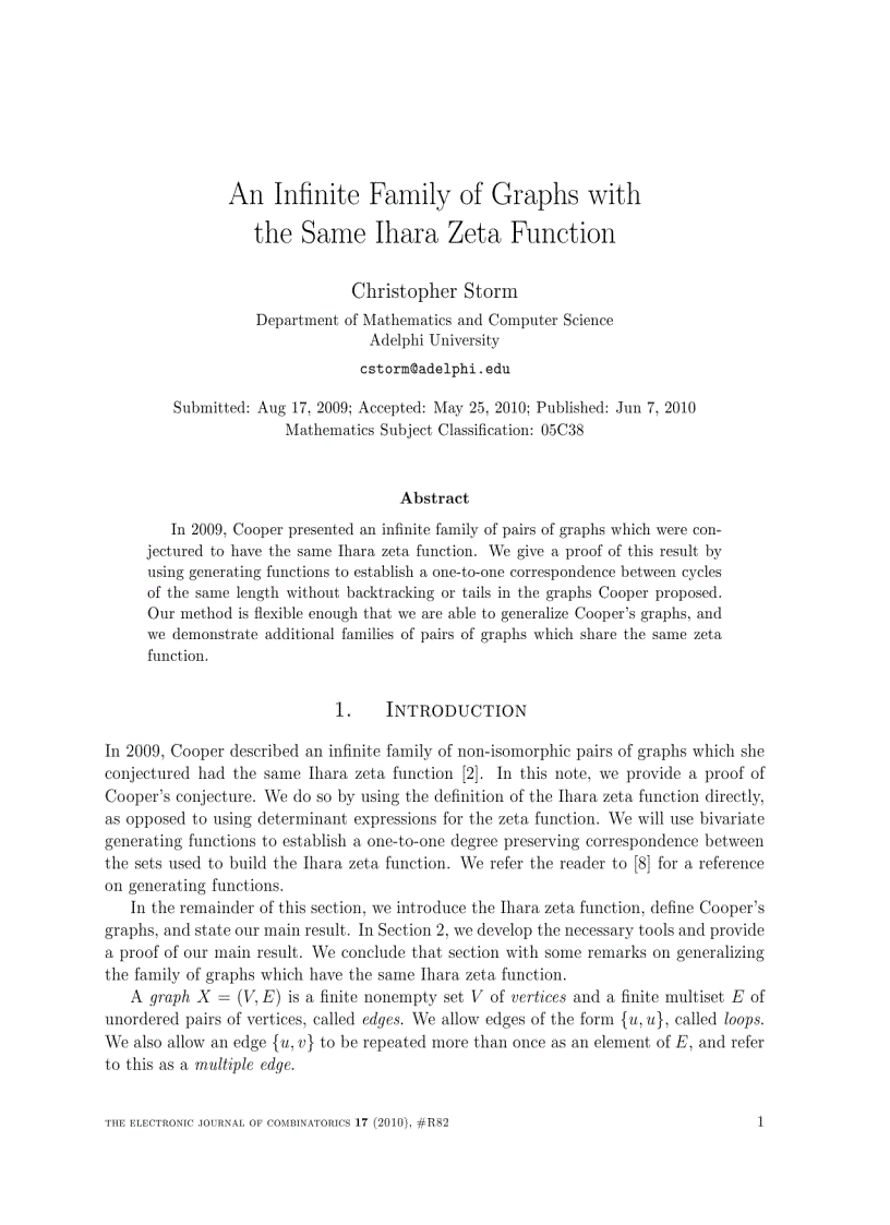 image for page An Inﬁnite Family of Graphs with the Same Ihara Zeta Function