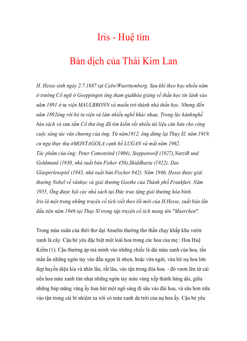 image for page Iris Huệ tím Bản dịch của Thái Kim Lan