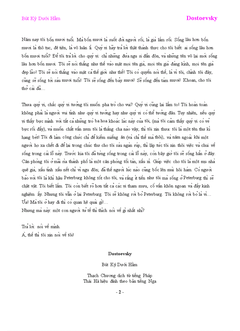 image for page Bút Ký Dưới Hầm Dostoevsky